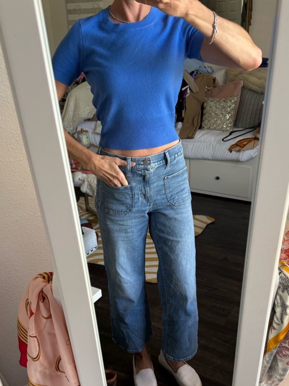 J Crew Shrunken Crop Top 100% Cashmere Cobalt Blue NWOT - Picture 2 of 8